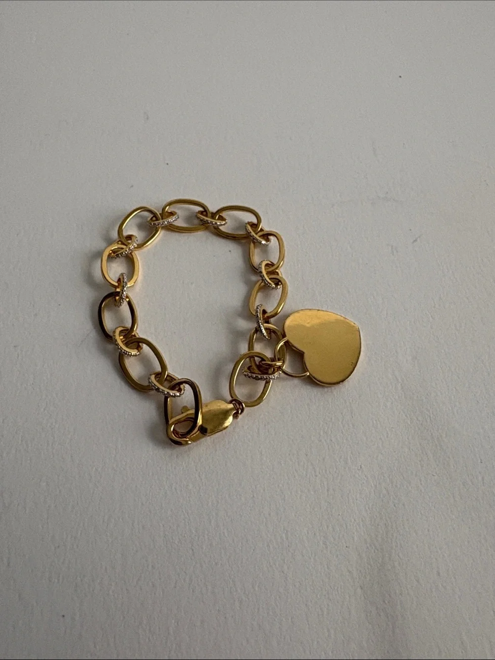 Gold Heart Charm with Alternating Pave Link Bracelet